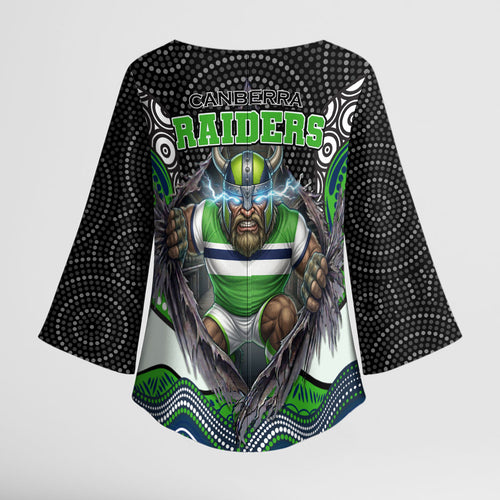 Canberra Raiders Kimono Sleeve Blouse The Scream of Lightning Eyes - Indigenous Dot Ripping Effect