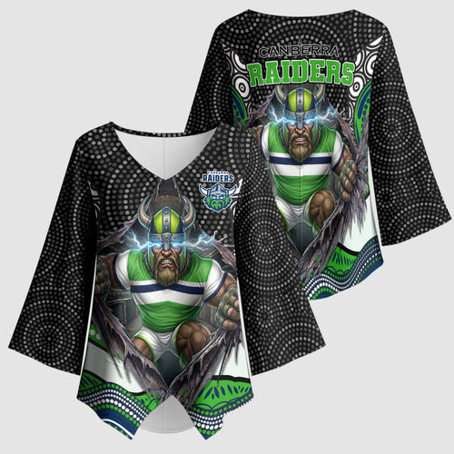 Canberra Raiders Kimono Sleeve Blouse The Scream of Lightning Eyes - Indigenous Dot Ripping Effect