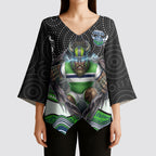 Canberra Raiders Kimono Sleeve Blouse The Scream of Lightning Eyes - Indigenous Dot Ripping Effect