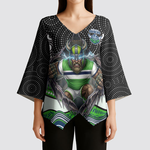 Canberra Raiders Kimono Sleeve Blouse The Scream of Lightning Eyes - Indigenous Dot Ripping Effect