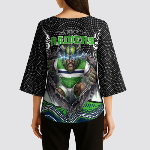 Canberra Raiders Kimono Sleeve Blouse The Scream of Lightning Eyes - Indigenous Dot Ripping Effect