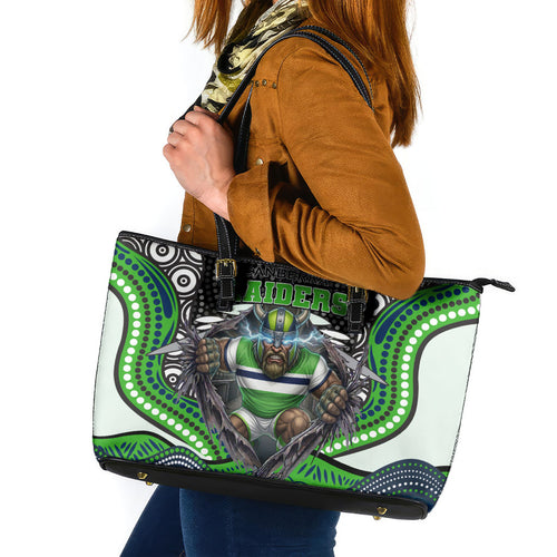 Canberra Raiders Leather Tote Bag The Scream of Lightning Eyes - Indigenous Dot Ripping Effect