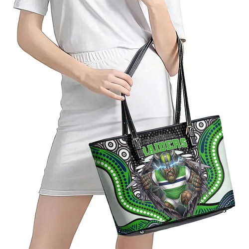 Canberra Raiders Leather Tote Bag The Scream of Lightning Eyes - Indigenous Dot Ripping Effect