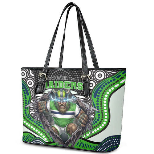 Canberra Raiders Leather Tote Bag The Scream of Lightning Eyes - Indigenous Dot Ripping Effect