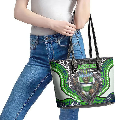 Canberra Raiders Leather Tote Bag The Scream of Lightning Eyes - Indigenous Dot Ripping Effect