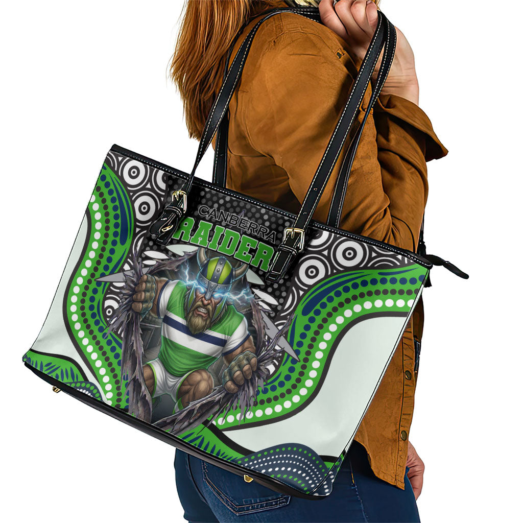 Canberra Raiders Leather Tote Bag The Scream of Lightning Eyes - Indigenous Dot Ripping Effect