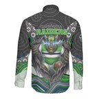 Canberra Raiders Long Sleeve Button Shirt The Scream of Lightning Eyes - Indigenous Dot Ripping Effect