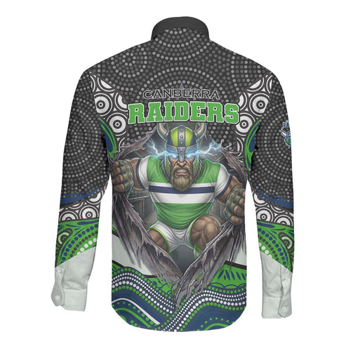 Canberra Raiders Long Sleeve Button Shirt The Scream of Lightning Eyes - Indigenous Dot Ripping Effect