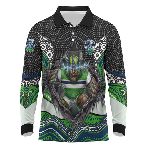 Canberra Raiders Long Sleeve Polo Shirt The Scream of Lightning Eyes - Indigenous Dot Ripping Effect