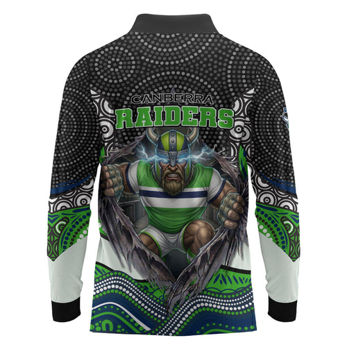 Canberra Raiders Long Sleeve Polo Shirt The Scream of Lightning Eyes - Indigenous Dot Ripping Effect