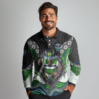 Canberra Raiders Long Sleeve Polo Shirt The Scream of Lightning Eyes - Indigenous Dot Ripping Effect