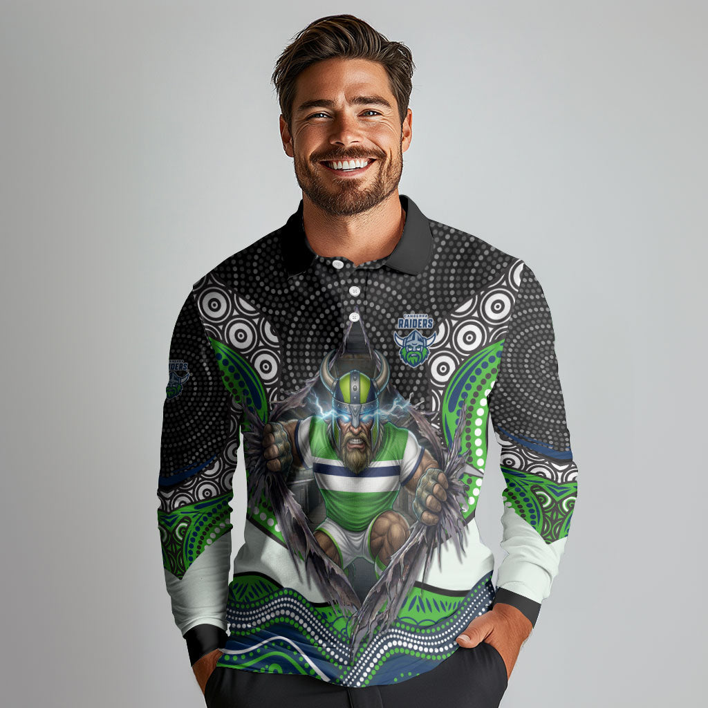Canberra Raiders Long Sleeve Polo Shirt The Scream of Lightning Eyes - Indigenous Dot Ripping Effect