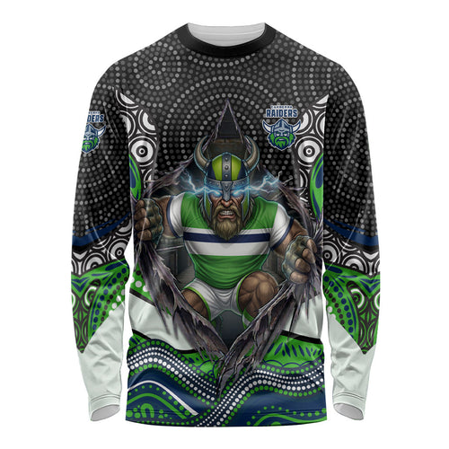 Canberra Raiders Long Sleeve Shirt The Scream of Lightning Eyes - Indigenous Dot Ripping Effect