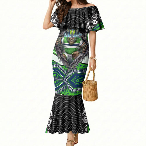 Canberra Raiders Mermaid Dress The Scream of Lightning Eyes - Indigenous Dot Ripping Effect