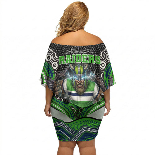 Canberra Raiders Off Shoulder Short Dress The Scream of Lightning Eyes - Indigenous Dot Ripping Effect