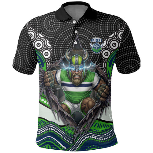 Canberra Raiders Polo Shirt The Scream of Lightning Eyes - Indigenous Dot Ripping Effect