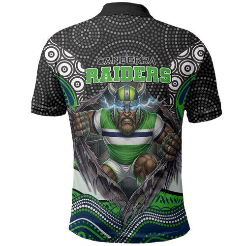 Canberra Raiders Polo Shirt The Scream of Lightning Eyes - Indigenous Dot Ripping Effect