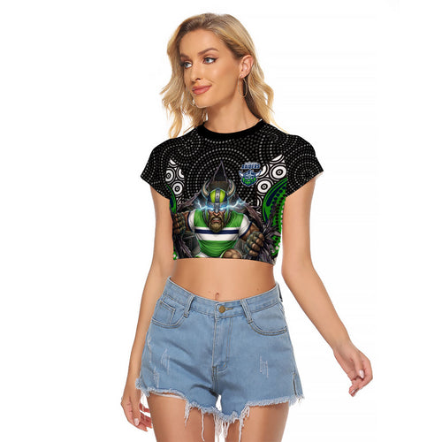 Canberra Raiders Raglan Cropped T Shirt The Scream of Lightning Eyes - Indigenous Dot Ripping Effect