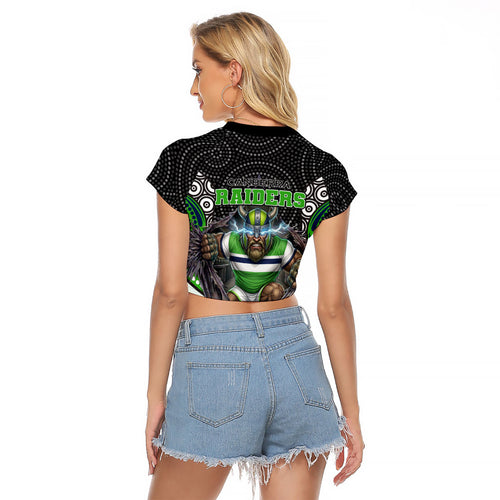 Canberra Raiders Raglan Cropped T Shirt The Scream of Lightning Eyes - Indigenous Dot Ripping Effect