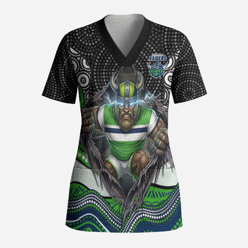 Canberra Raiders Scrub Top The Scream of Lightning Eyes - Indigenous Dot Ripping Effect