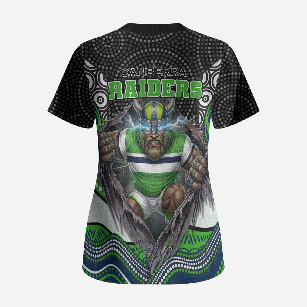Canberra Raiders Scrub Top The Scream of Lightning Eyes - Indigenous Dot Ripping Effect