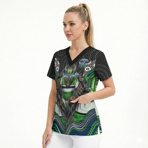 Canberra Raiders Scrub Top The Scream of Lightning Eyes - Indigenous Dot Ripping Effect