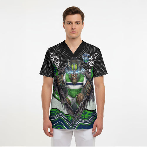 Canberra Raiders Scrub Top The Scream of Lightning Eyes - Indigenous Dot Ripping Effect