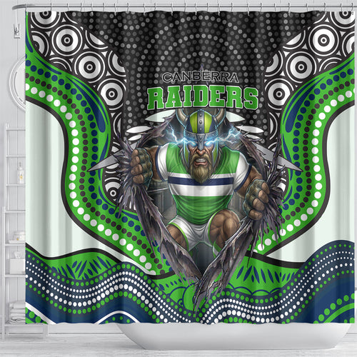 Canberra Raiders Shower Curtain The Scream of Lightning Eyes - Indigenous Dot Ripping Effect