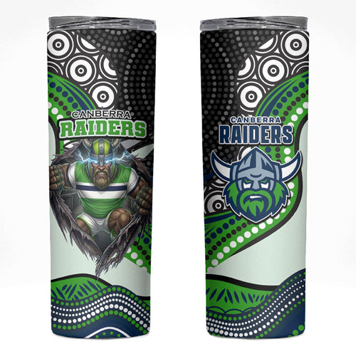 Canberra Raiders Skinny Tumbler The Scream of Lightning Eyes - Indigenous Dot Ripping Effect