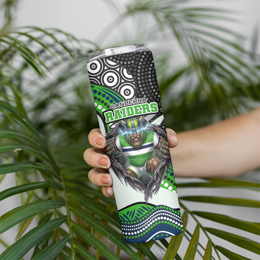 Canberra Raiders Skinny Tumbler The Scream of Lightning Eyes - Indigenous Dot Ripping Effect