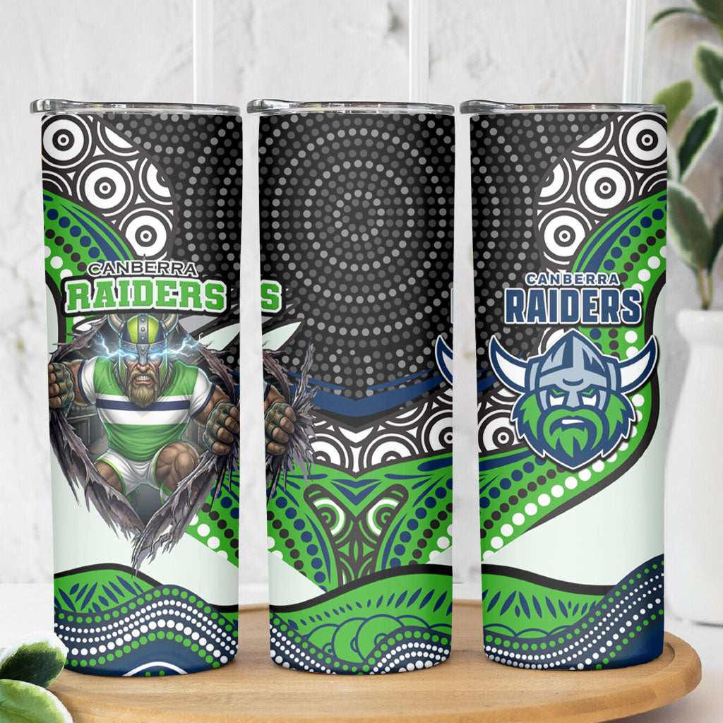 Canberra Raiders Skinny Tumbler The Scream of Lightning Eyes - Indigenous Dot Ripping Effect