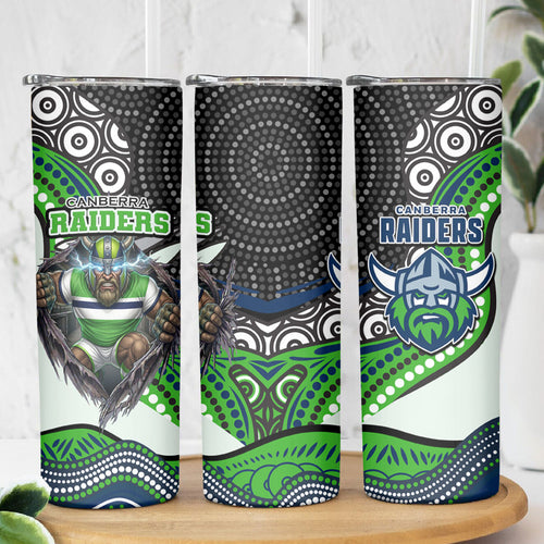 Canberra Raiders Skinny Tumbler The Scream of Lightning Eyes - Indigenous Dot Ripping Effect