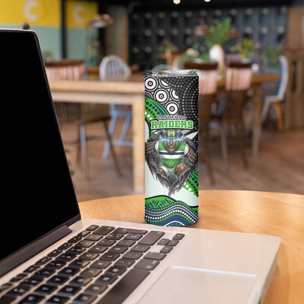 Canberra Raiders Skinny Tumbler The Scream of Lightning Eyes - Indigenous Dot Ripping Effect