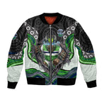 Canberra Raiders Sleeve Zip Bomber Jacket The Scream of Lightning Eyes - Indigenous Dot Ripping Effect