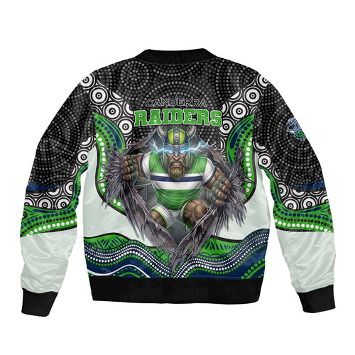 Canberra Raiders Sleeve Zip Bomber Jacket The Scream of Lightning Eyes - Indigenous Dot Ripping Effect