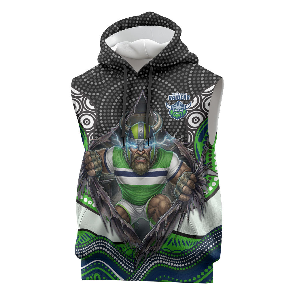 Canberra Raiders Sleeveless Hoodie The Scream of Lightning Eyes - Indigenous Dot Ripping Effect