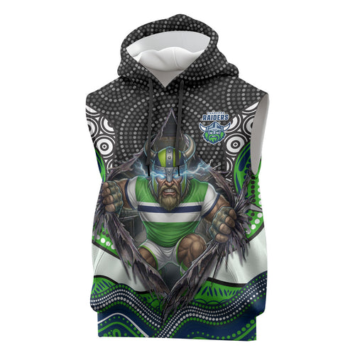 Canberra Raiders Sleeveless Hoodie The Scream of Lightning Eyes - Indigenous Dot Ripping Effect