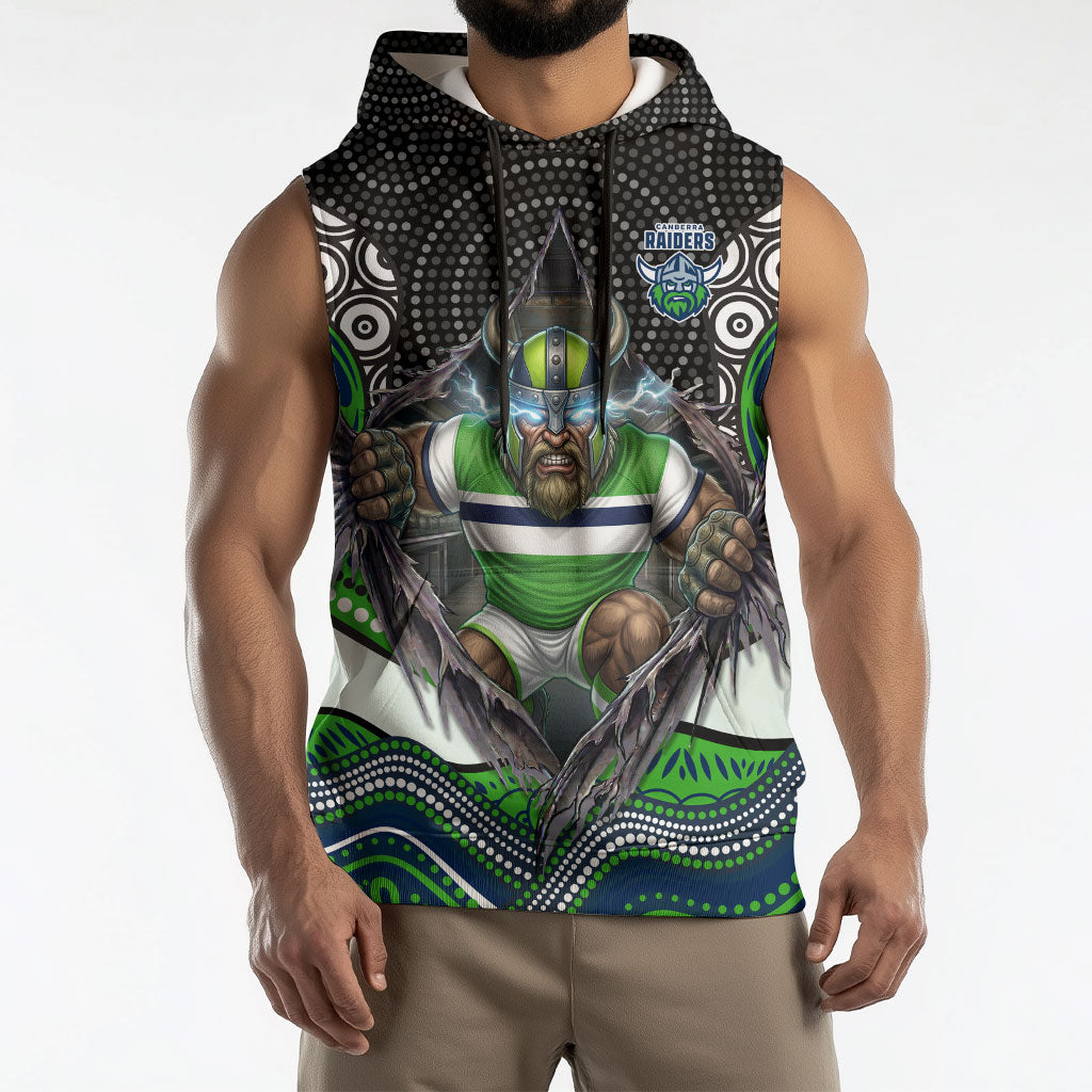 Canberra Raiders Sleeveless Hoodie The Scream of Lightning Eyes - Indigenous Dot Ripping Effect