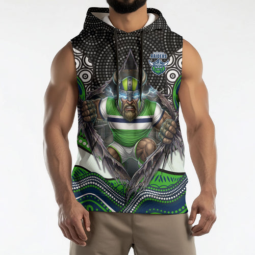 Canberra Raiders Sleeveless Hoodie The Scream of Lightning Eyes - Indigenous Dot Ripping Effect