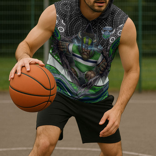 Canberra Raiders Sleeveless Hoodie The Scream of Lightning Eyes - Indigenous Dot Ripping Effect