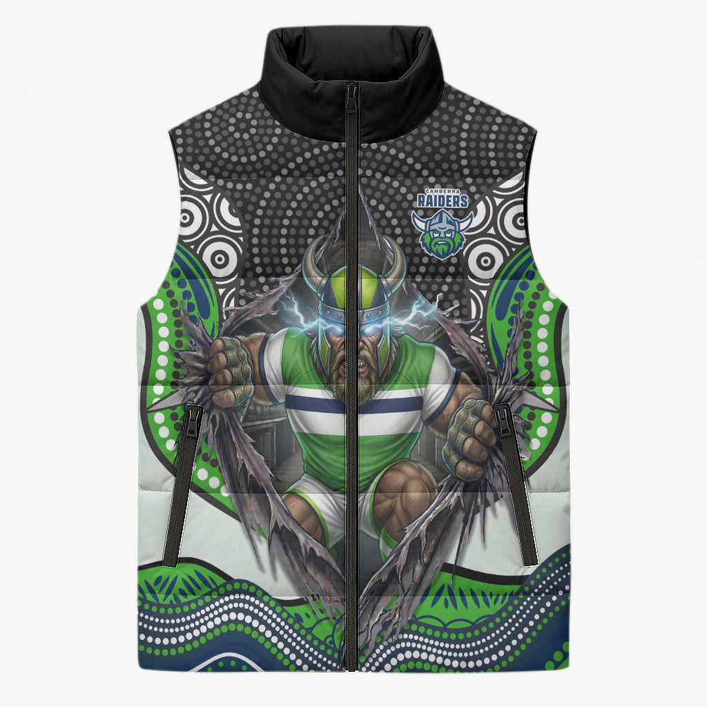 Canberra Raiders Sleeveless Puffer Jacket The Scream of Lightning Eyes - Indigenous Dot Ripping Effect