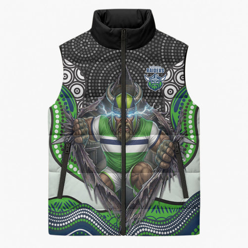 Canberra Raiders Sleeveless Puffer Jacket The Scream of Lightning Eyes - Indigenous Dot Ripping Effect