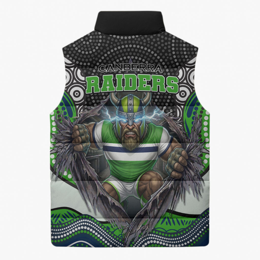 Canberra Raiders Sleeveless Puffer Jacket The Scream of Lightning Eyes - Indigenous Dot Ripping Effect