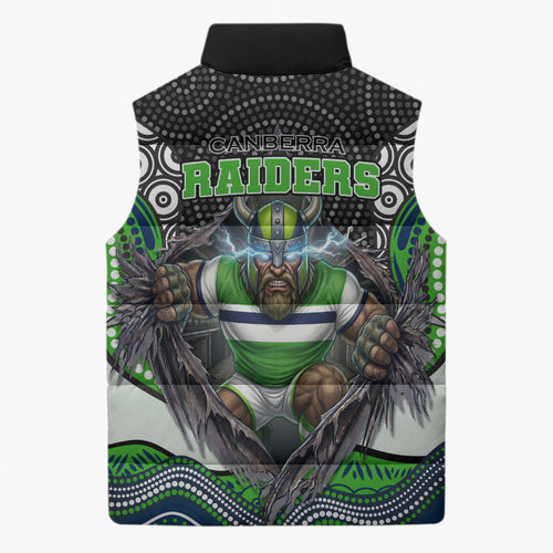 Canberra Raiders Sleeveless Puffer Jacket The Scream of Lightning Eyes - Indigenous Dot Ripping Effect