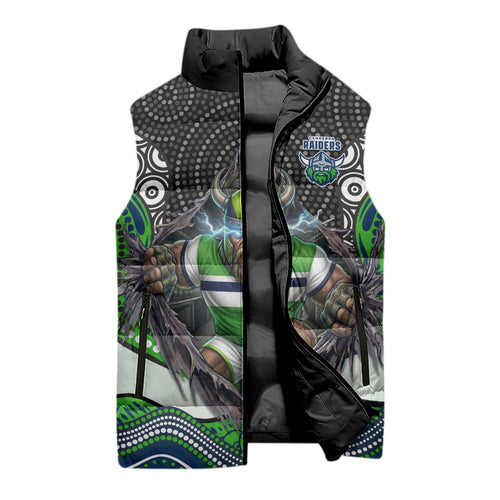Canberra Raiders Sleeveless Puffer Jacket The Scream of Lightning Eyes - Indigenous Dot Ripping Effect