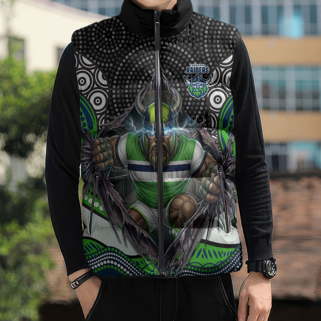 Canberra Raiders Sleeveless Puffer Jacket The Scream of Lightning Eyes - Indigenous Dot Ripping Effect