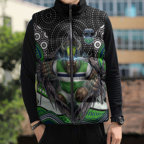 Canberra Raiders Sleeveless Puffer Jacket The Scream of Lightning Eyes - Indigenous Dot Ripping Effect