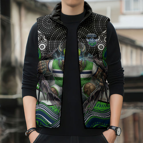Canberra Raiders Sleeveless Puffer Jacket The Scream of Lightning Eyes - Indigenous Dot Ripping Effect