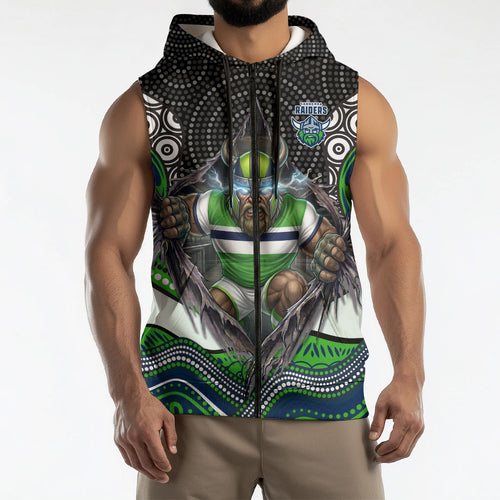 Canberra Raiders Sleeveless Zip Hoodie The Scream of Lightning Eyes - Indigenous Dot Ripping Effect