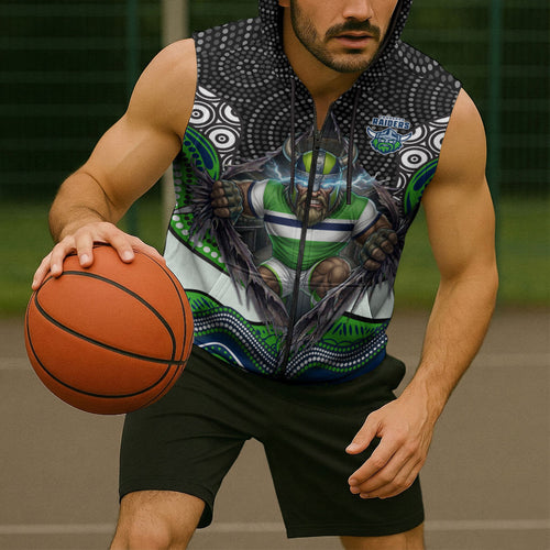 Canberra Raiders Sleeveless Zip Hoodie The Scream of Lightning Eyes - Indigenous Dot Ripping Effect
